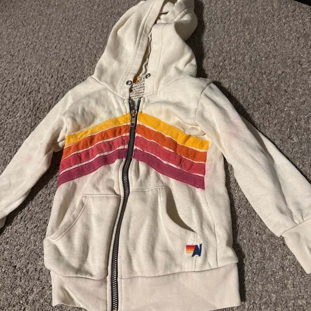 Aviator Nation 5 Stripe Zip Hoodie Size 2 White